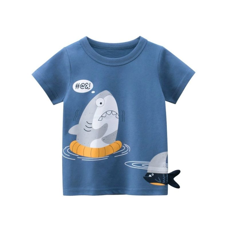 Barn T-shirt i 100% Bomull med Tecknad med 2 Hajar – Unisex