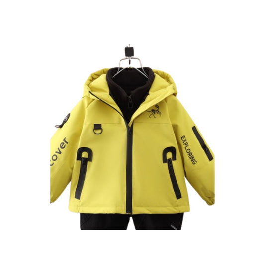 Vinterjacka Barn Gul fast Huva tillval Fleece Tröja