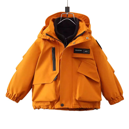 Vinterjacka Barn Orange fast Huva tillval Fleece Tröja