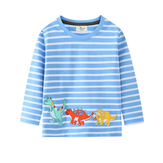 Långärmad Barn T-shirt i 100% bomull – med 3 dino djurmotiv