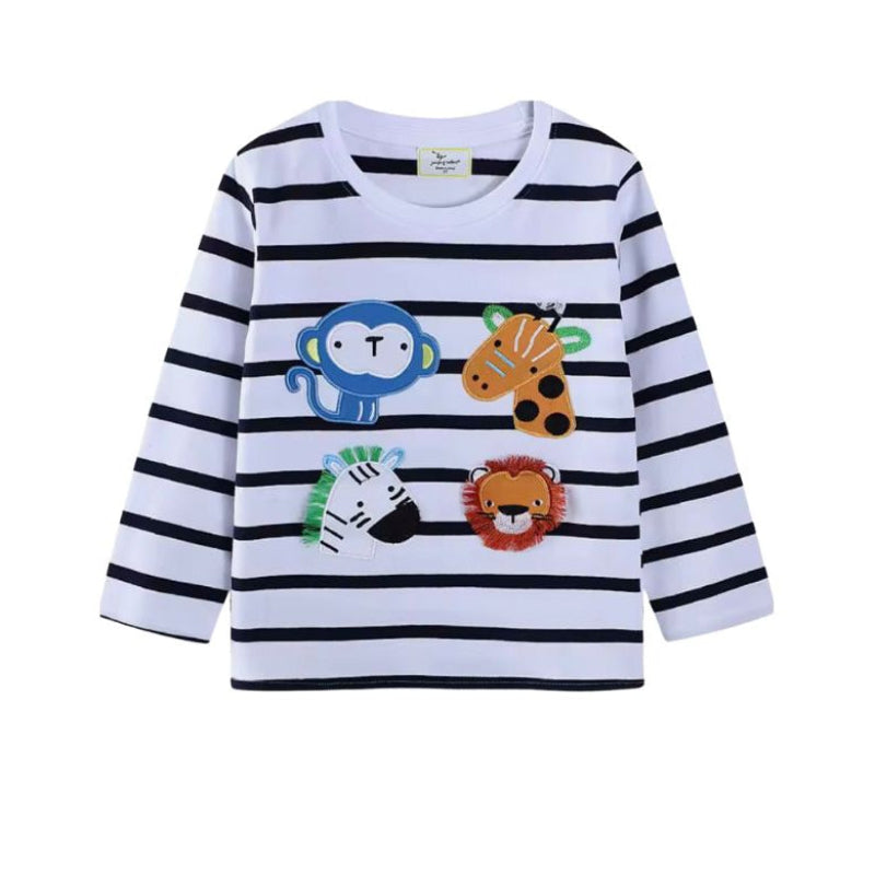 Långärmad Barn T-shirt i 100% bomull – apa, giraff, häst , lejon motiv