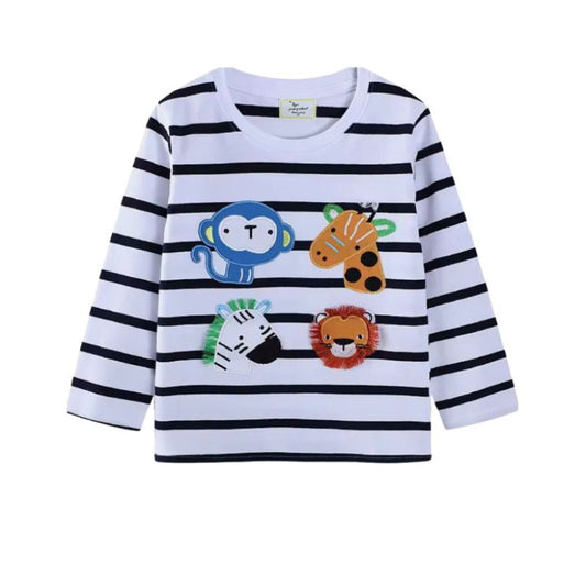 Långärmad Barn T-shirt i 100% bomull – apa, giraff, häst , lejon motiv