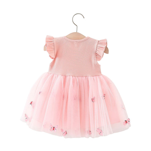 Baby - Barn klänning med mönster av fjärilar i tre olika färger i bomull och polyester