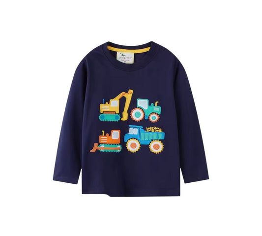 Långärmad Barn T-shirt i 100% bomull – med roliga djurmotiv - maskinmotiv