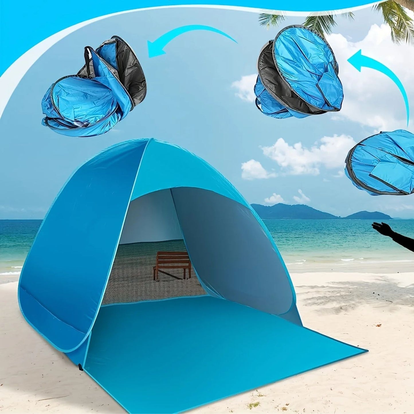Portabelt pop-up strandtält – UV-skydd UPF 50+, vattentätt soltält för strand & utomhus
