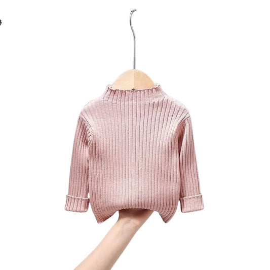 Hög hals enfärgad tröja för baby & barn – varm stickad pullover - sweatshirt i 5 färger