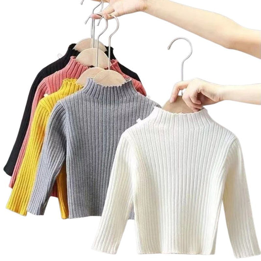 Hög hals enfärgad tröja för baby & barn – varm stickad pullover - sweatshirt i 5 färger