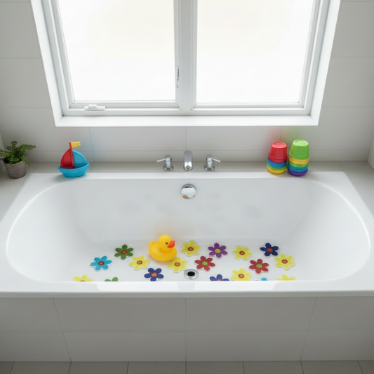 Halkfria badrumsdekaler 10‑pack färgglada blommor i PEVA