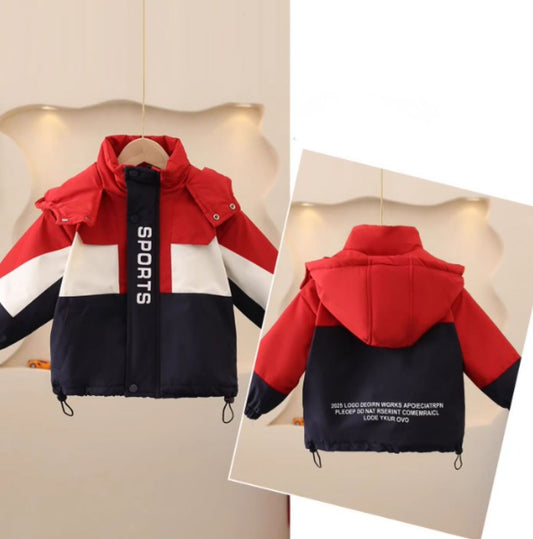 Vinterjacka Barn Röd Vit Blå med fast Huva tillval Fleece Tröja