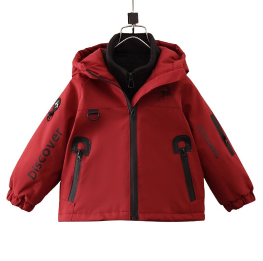 Vinterjacka Barn Röd fast Huva tillval Fleece Tröja