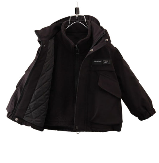 Vinterjacka Barn Svart fast Huva tillval Fleece Tröja