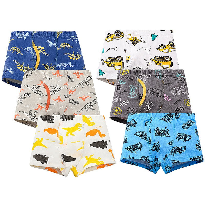 Boxershorts med Dinosaurietryck – 6-pack Komfort i Bomull & Spandex!