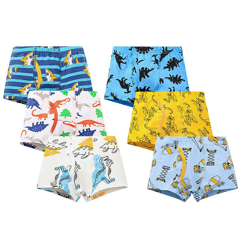 Boxershorts med Dinosaurietryck – 6-pack Komfort i Bomull & Spandex!