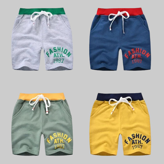Barnshorts – mjuka bomullsshorts med elastisk midja och snörning, unisex för pojkar & flickor, perfekta för sommar, lek & sport