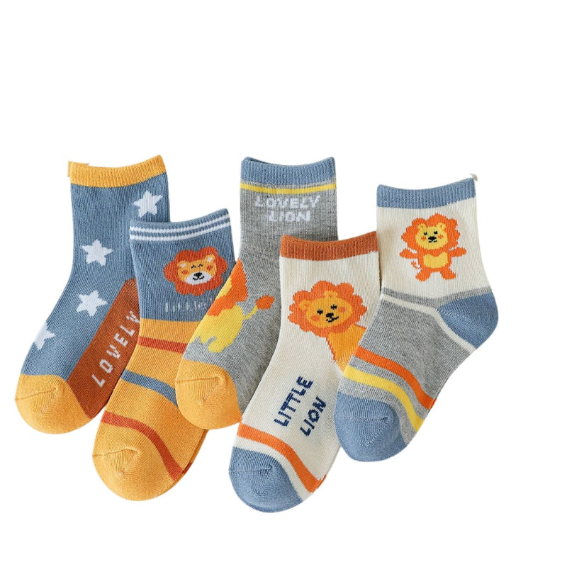 5-pack mjuka barnstrumpor med olika motiv – Perfekta för höst, vinter och vår sommar