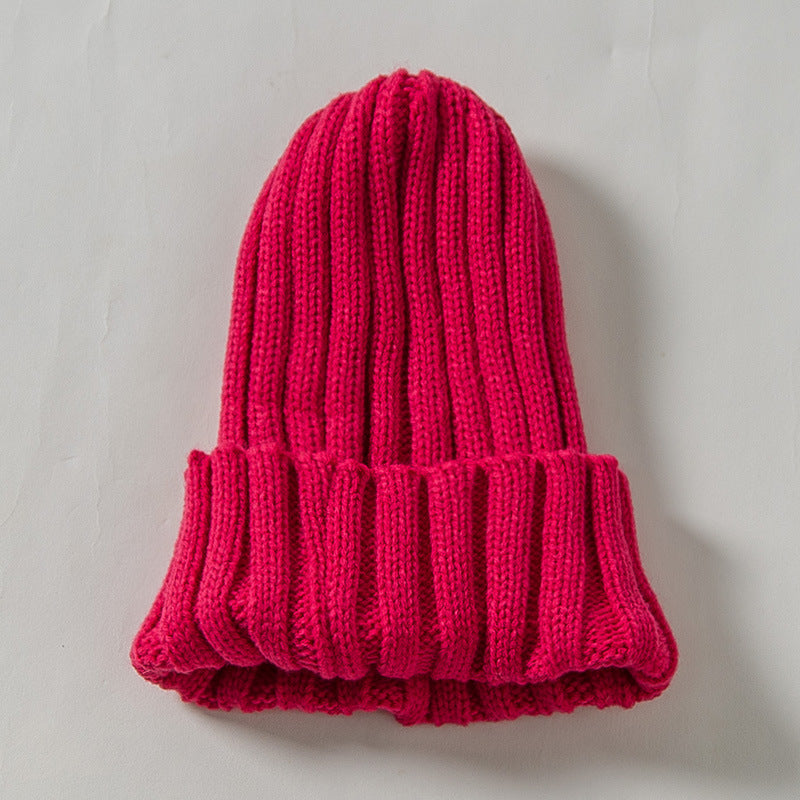 Barnmössa vinter – stickad, Klassisk rak randig hopfällbar hatt, lämplig för barn och vuxna i alla åldrar.