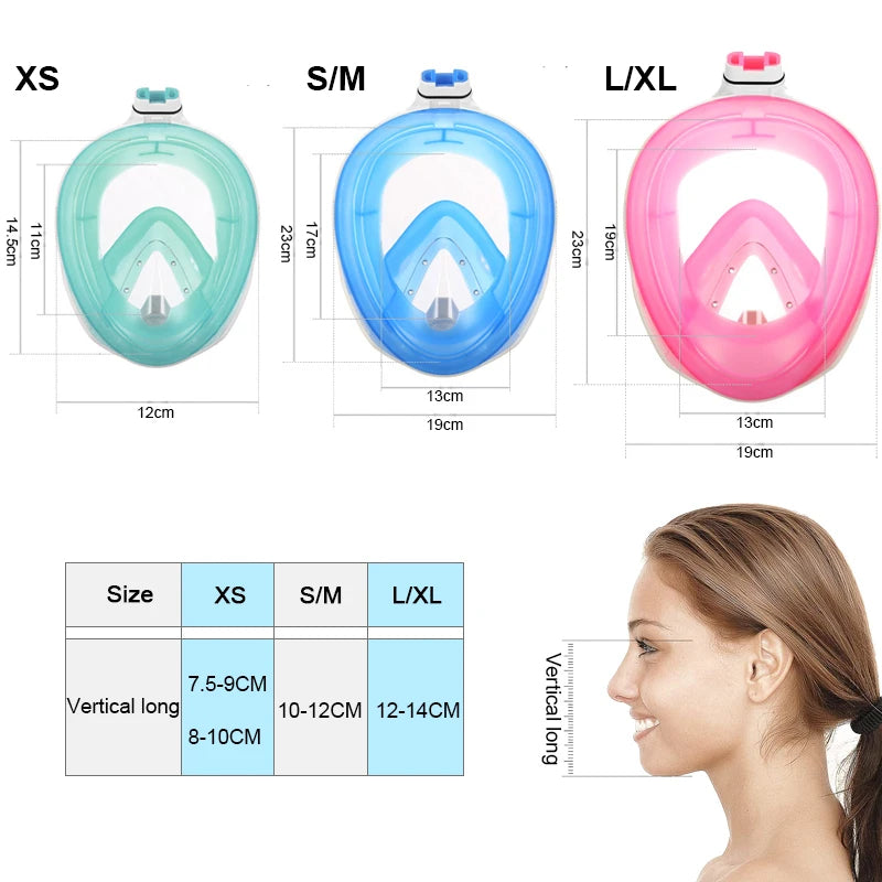 Professionell snorkelmask undervattensdykning helmask med anti-imglasögon för barn och vuxna simutrustning