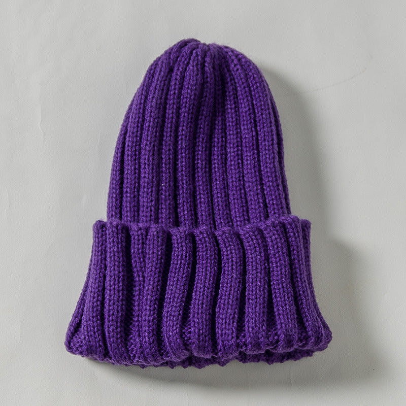 Barnmössa vinter – stickad, Klassisk rak randig hopfällbar hatt, lämplig för barn och vuxna i alla åldrar.