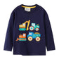 Långärmad Barn T-shirt i 100% bomull – Motiv grävmaskin, traktor, buldozer, lastbil
