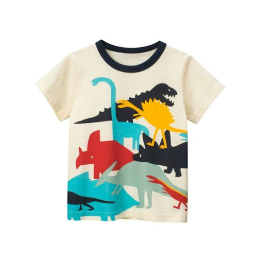 Barn T-shirt i 100% Bomull med flera Tecknade Dino Djur