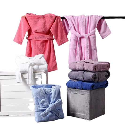 Barn badrock i bomullsfrotté Vit, ljusblå, blå, rosa, röd, grå, ljuslila