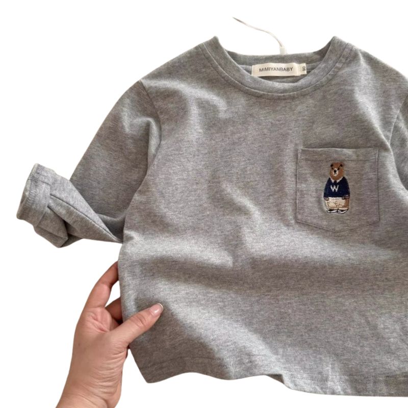 Långärmad T-shirt i 100 % Bomull med Djurdetalj på vänster bröstfickan
