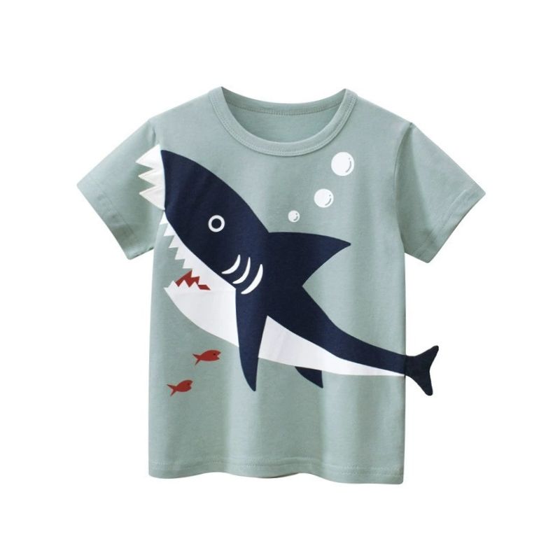 Barn T-shirt i 100% Bomull med Tecknad Stor Haj – Unisex