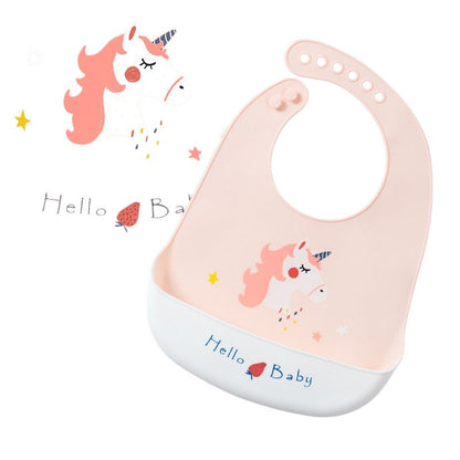 Vattentät babyhaklapp i mjuk silikon – krokodil, häst, får, kaninn, flygplan & dinosaurie