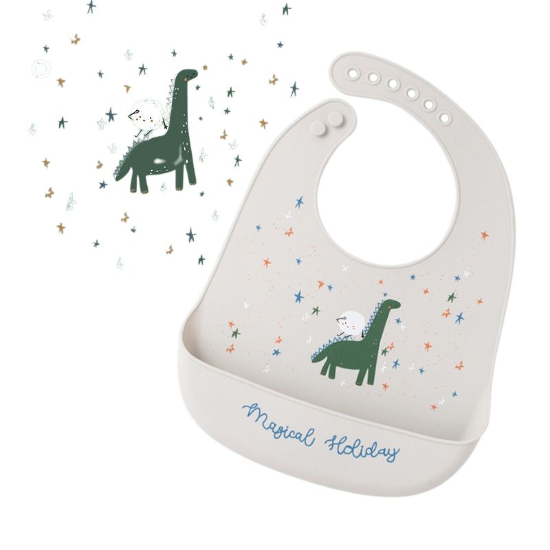 Vattentät babyhaklapp i mjuk silikon – krokodil, häst, får, kaninn, flygplan & dinosaurie