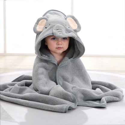 Baby Badhandduk med Huva  i Korall sammet – Mjuk Badcape i Djurmotiv för Nyfödda & Småbarn