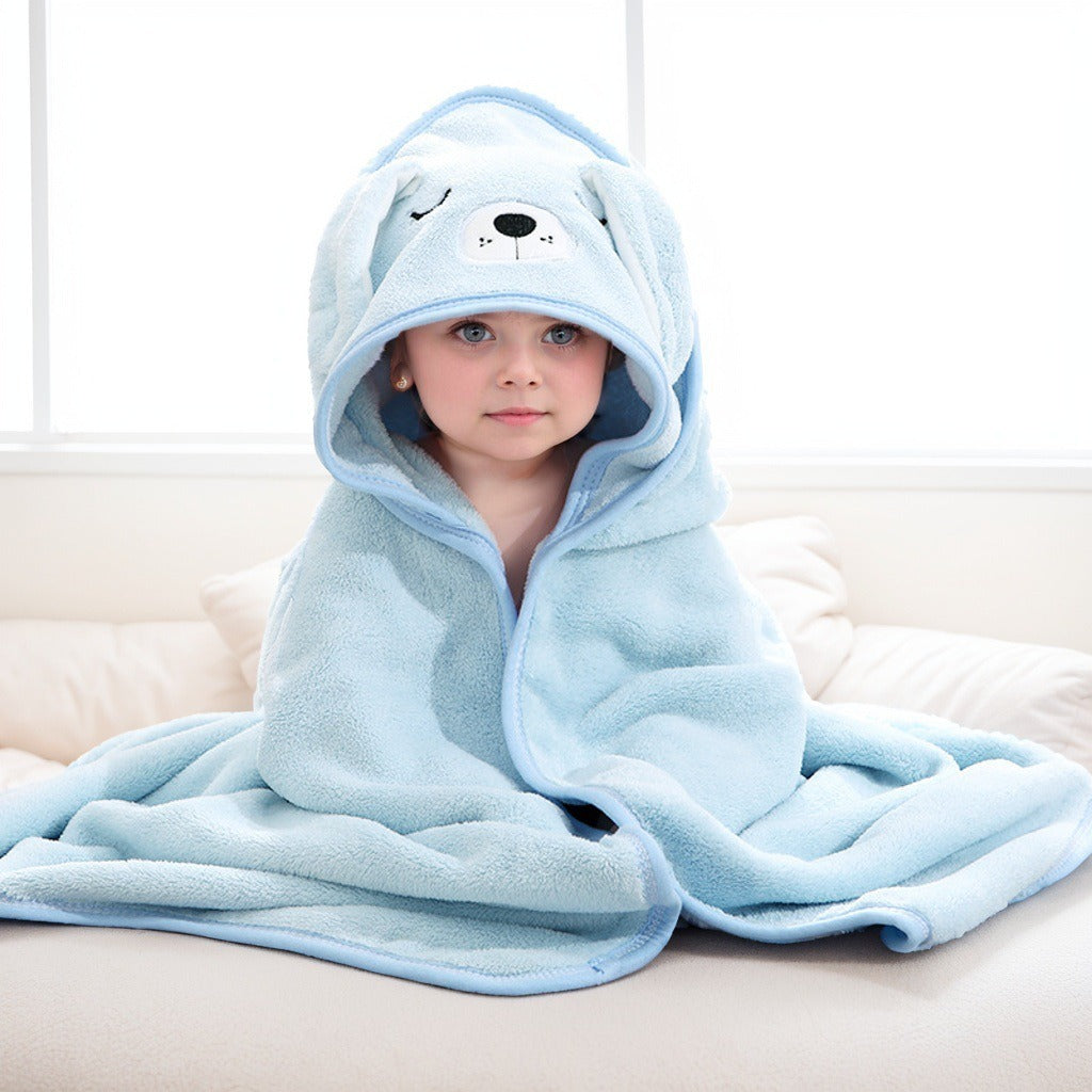 Baby Badhandduk med Huva  i Korall sammet – Mjuk Badcape i Djurmotiv för Nyfödda & Småbarn