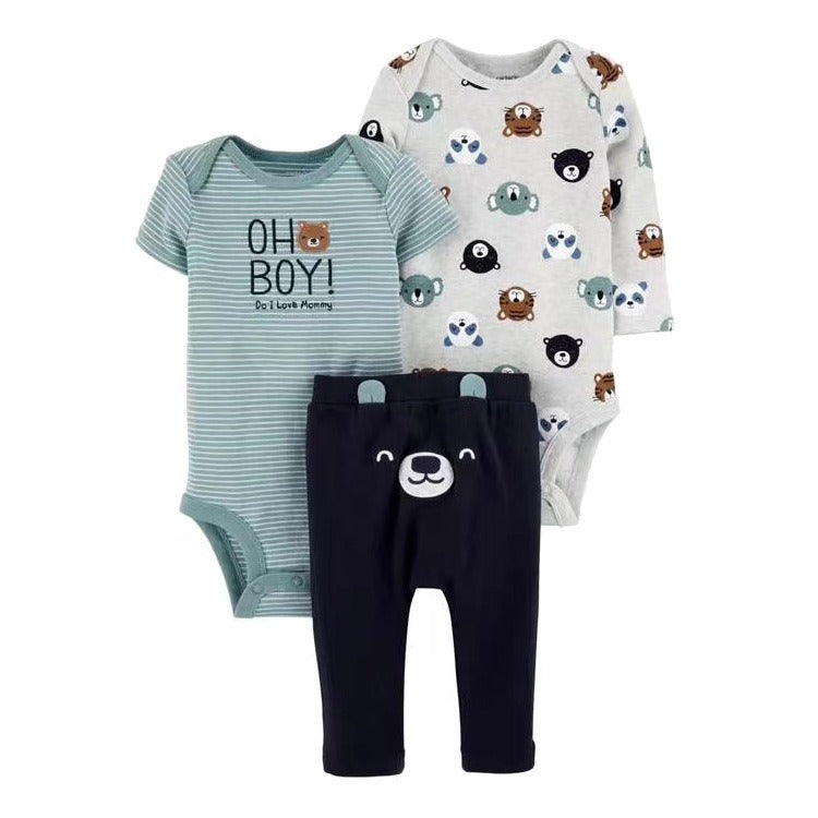 Sötaste outfiten! 3-delat babyset i bomull Rompers– tecknad design för pojkar & flickor 9–24 mån