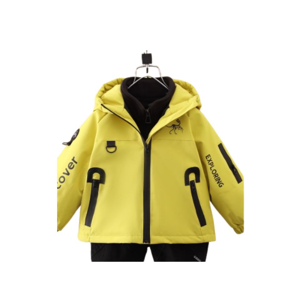 Vinterjacka Barn Gul fast Huva tillval  Fleece Tröja