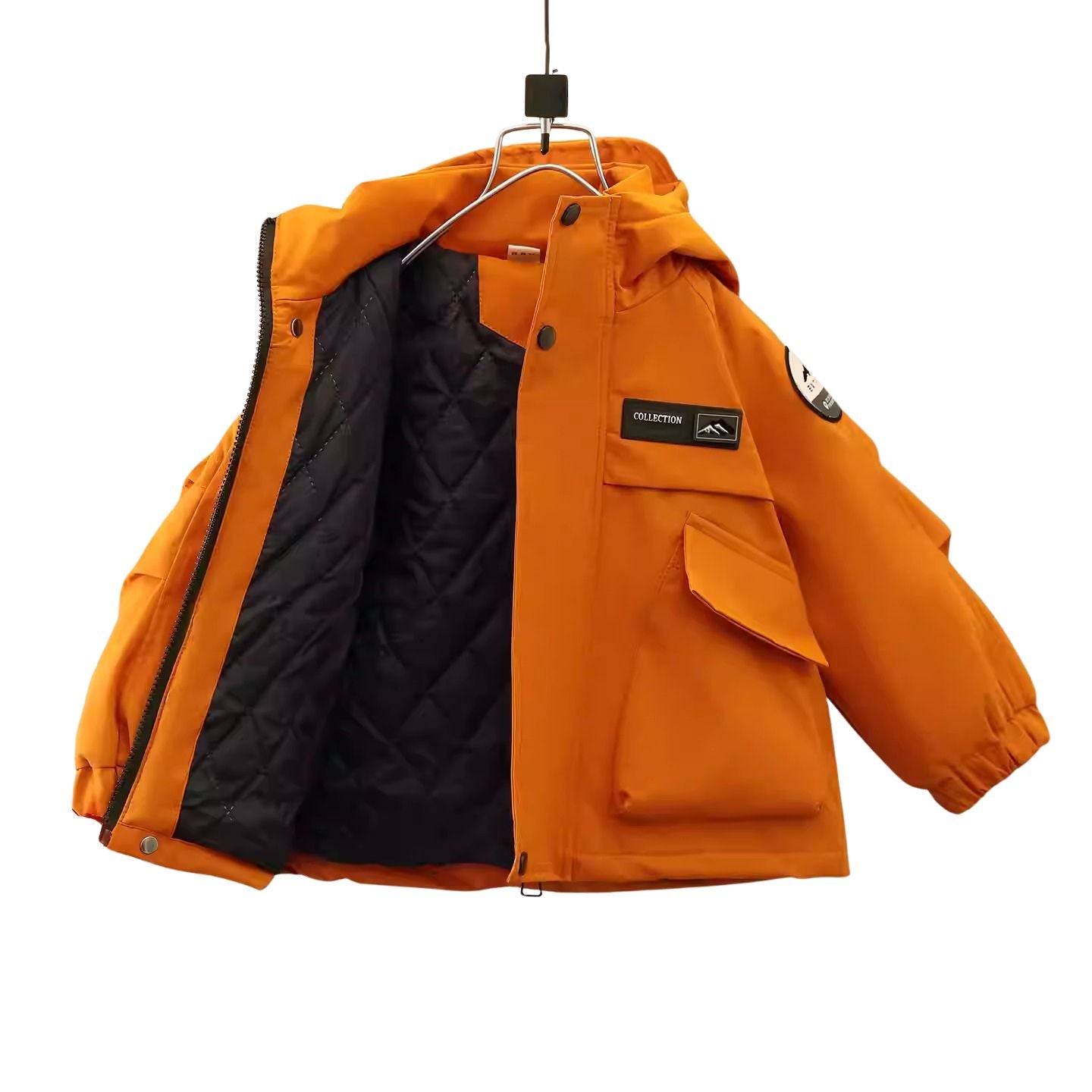 Vinterjacka Barn Orange fast Huva tillval  Fleece Tröja