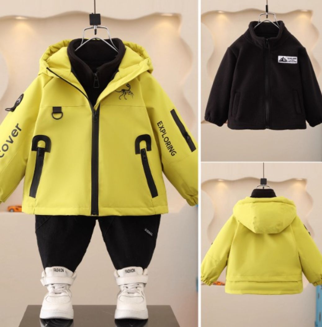 Vinterjacka Barn Gul fast Huva tillval  Fleece Tröja