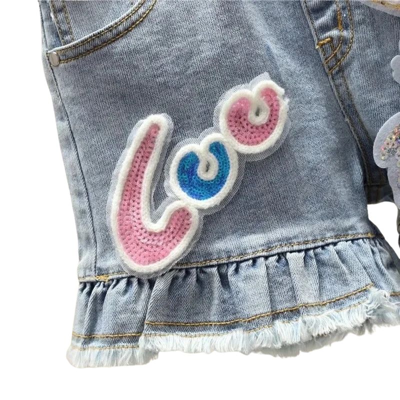 Jeansshorts för flickor med kaninmotiv - elastisk midja och lös passform