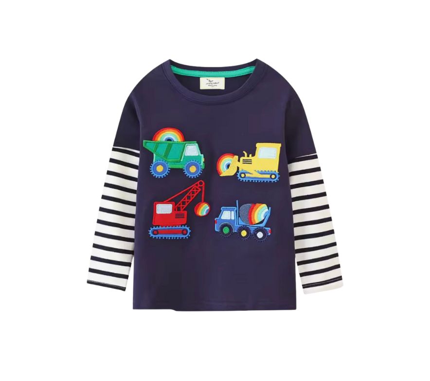 Långärmad Barn T-shirt i 100% bomull – med roliga djurmotiv - maskinmotiv