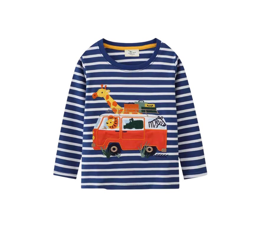 Långärmad Barn T-shirt i 100% bomull – med roliga djurmotiv - maskinmotiv