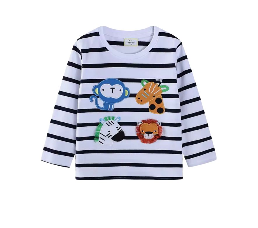 Långärmad Barn T-shirt i 100% bomull – med roliga djurmotiv - maskinmotiv