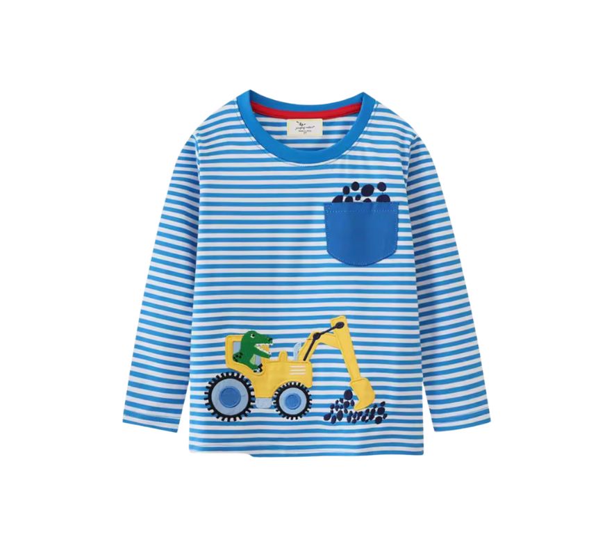 Långärmad Barn T-shirt i 100% bomull – med roliga djurmotiv - maskinmotiv