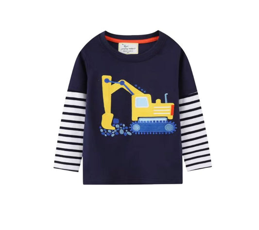 Långärmad Barn T-shirt i 100% bomull – gul grävmaskin