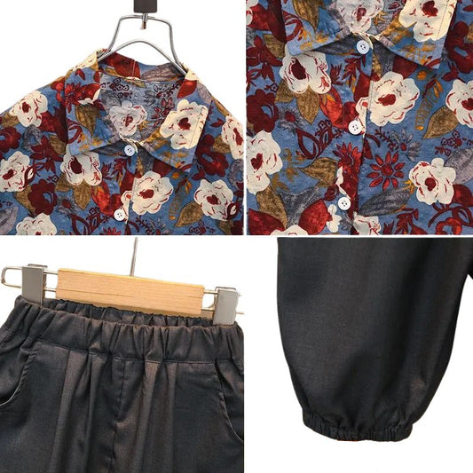 Blommigt sommarset för pojke - skjorta och shorts i bomull