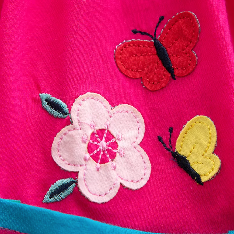 Sommarklänning för flickor, broderad enhörning, regnbågsärmar och fickor