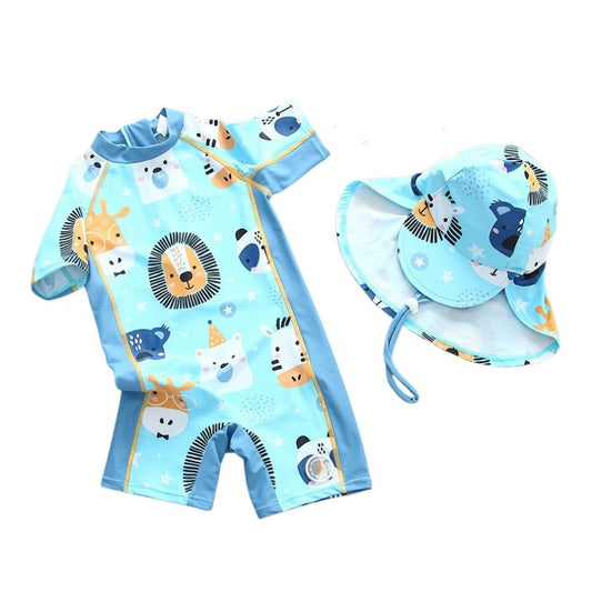 Barn UV-baddräkt med hatt – UPF 50+ solskydd, snabbtorkande badkläder
