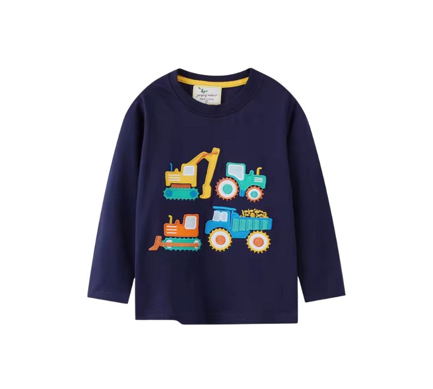 Långärmad Barn T-shirt i 100% bomull – med roliga djurmotiv - maskinmotiv
