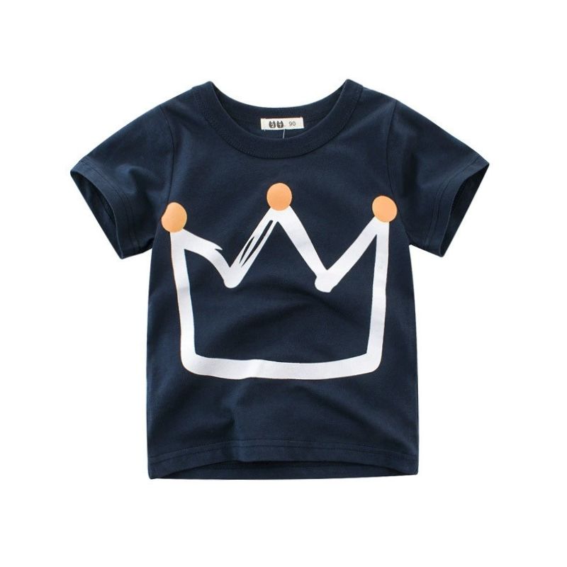Barn T-shirt i 100% Bomull med Tecknad med Krona på bröstet – Unisex
