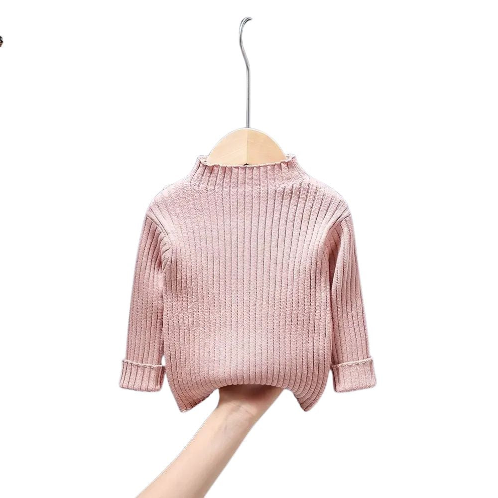 Hög hals enfärgad tröja för baby & barn – varm stickad pullover - sweatshirt i 5 färger