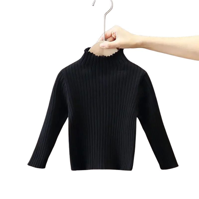 Hög hals enfärgad tröja för baby & barn – varm stickad pullover - sweatshirt i 5 färger
