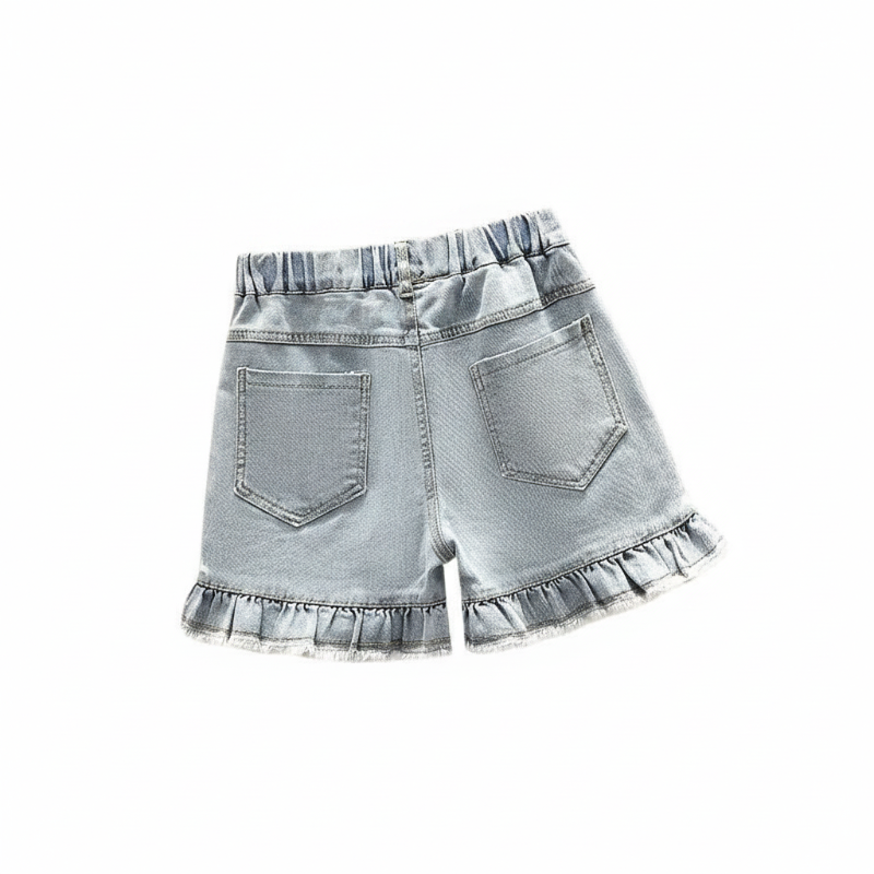 Jeansshorts för flickor med kaninmotiv - elastisk midja och lös passform