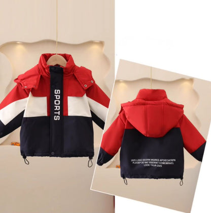 Vinterjacka Barn Röd Vit Blå  med fast Huva tillval  Fleece Tröja